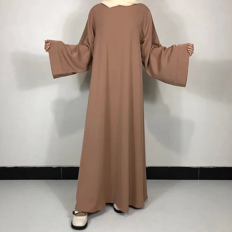 عباية نيدا سادة بحزام مجاني للنساء المسلمات ، فستان بسيط متواضع ، العيد ، ملابس