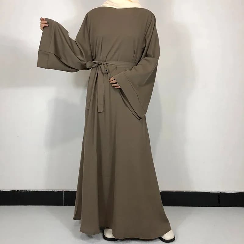 عباية نيدا سادة بحزام مجاني للنساء المسلمات ، فستان بسيط متواضع ، العيد ، ملابس
