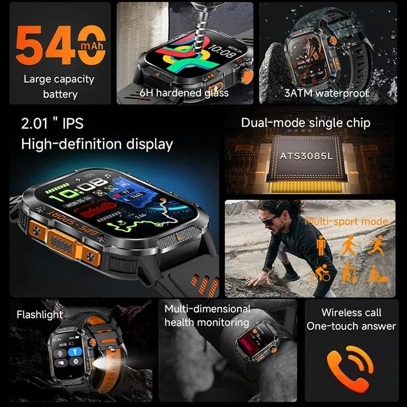2026 جديد العسكرية لتحديد المواقع Smartwatch مصباح يدوي اتصال لاسلكي ساعات