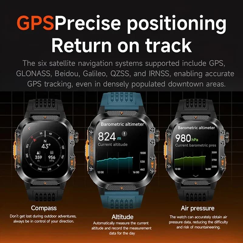 2026 جديد العسكرية لتحديد المواقع Smartwatch مصباح يدوي اتصال لاسلكي ساعات