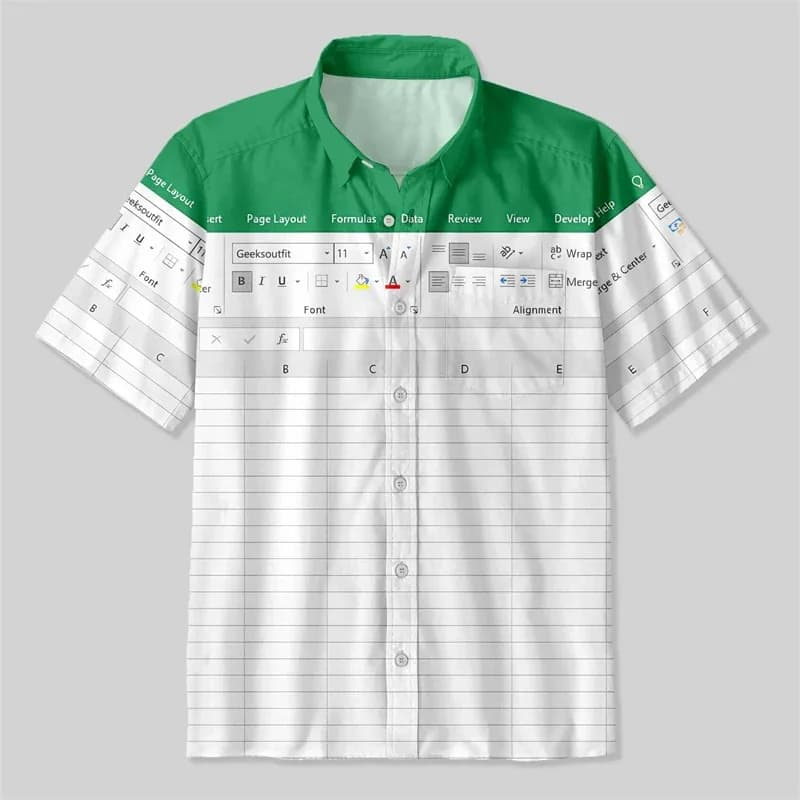 ثلاثية الأبعاد طباعة الرسم مضحك Excel Spreadsheet قميص هاواي صيفي الترفيه عطلة