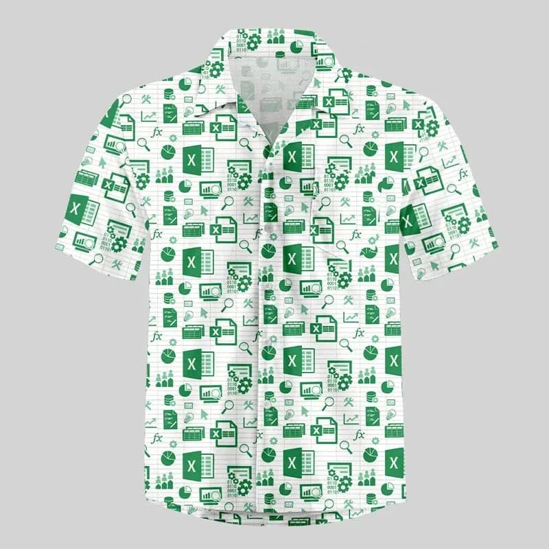 ثلاثية الأبعاد طباعة الرسم مضحك Excel Spreadsheet قميص هاواي صيفي الترفيه عطلة
