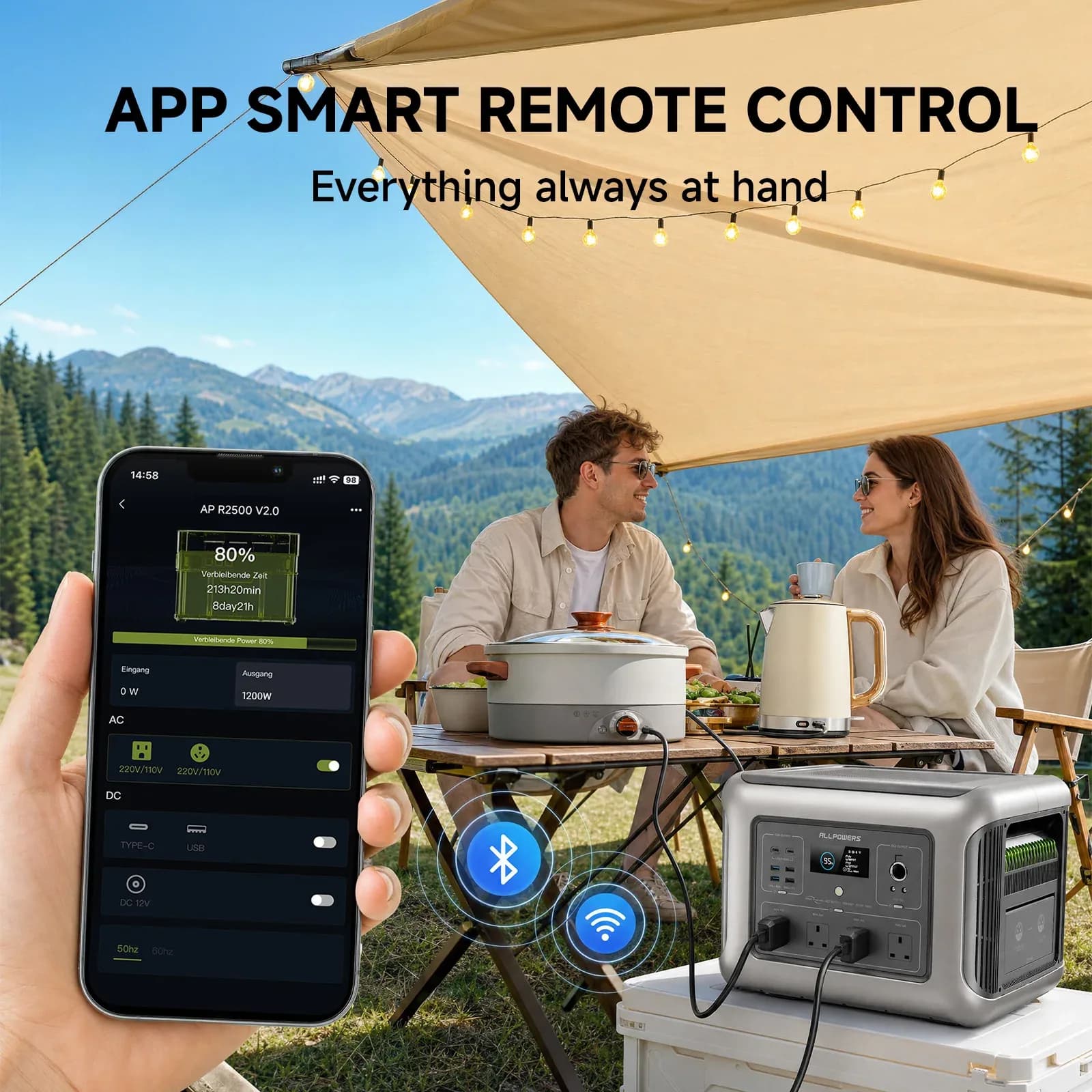 محطة طاقة محمولة ALLPOWERS R2500v2 بقدرة 2500 واط وسعة 1920 واط/ساعة، مولد طاقة