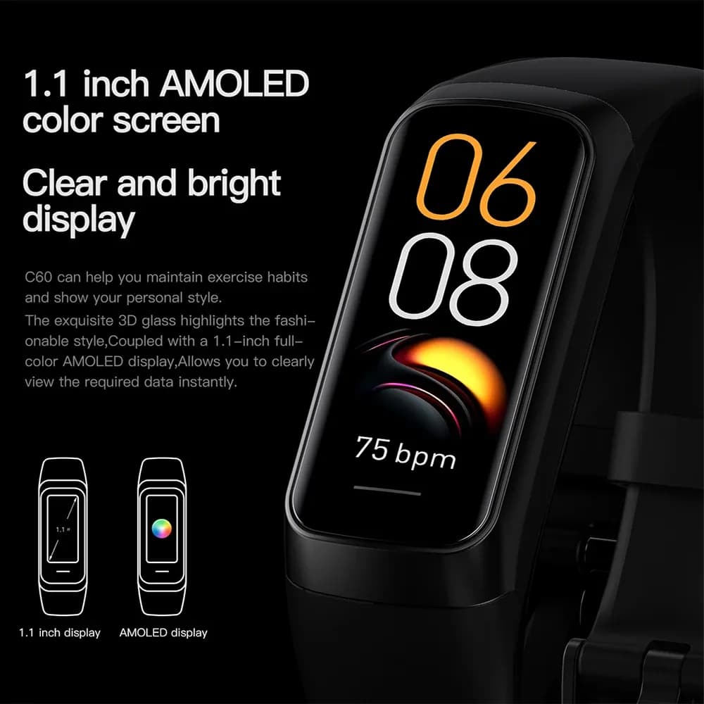 ساعة ذكية AMOLED لمراقبة درجة حرارة الجسم، ساعة لياقة بدنية رياضية مقاومة للماء