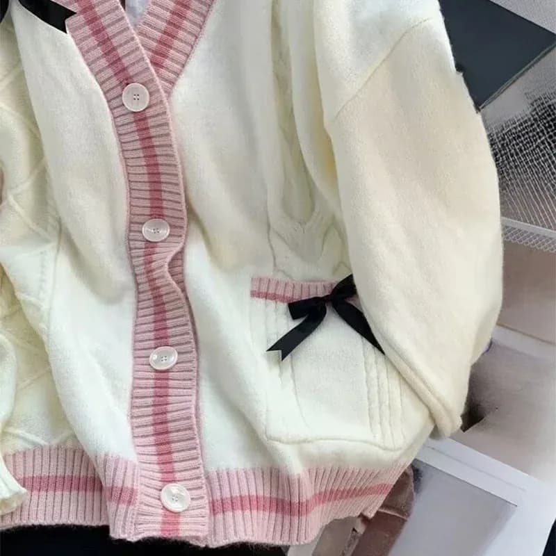 سترة نسائية غير رسمية بفيونكة حلوة للخريف والشتاء معاطف محبوكة على طراز بريبي