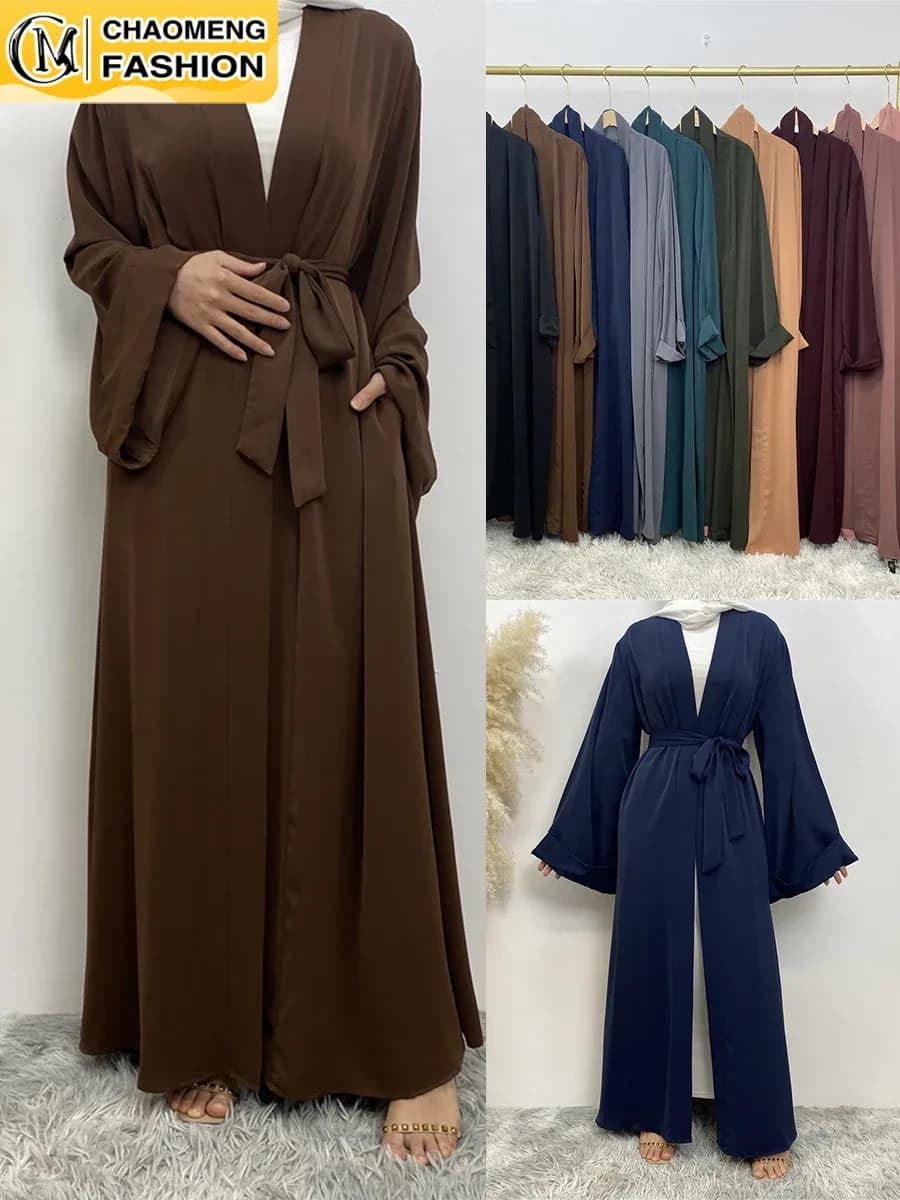 عباية بسيطة مفتوحة للنساء ، كيمونو رمضان ، رداء مسلم متواضع ، دبي ، قفطان تركي