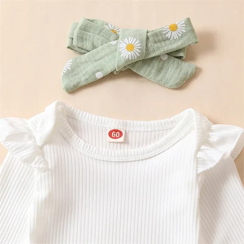 Citgeett Spring Infant Baby Girls Pants Sets White Long Sleeve Ruffle Romper Daisy Print