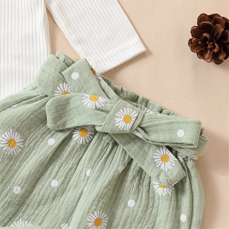 Citgeett Spring Infant Baby Girls Pants Sets White Long Sleeve Ruffle Romper Daisy Print
