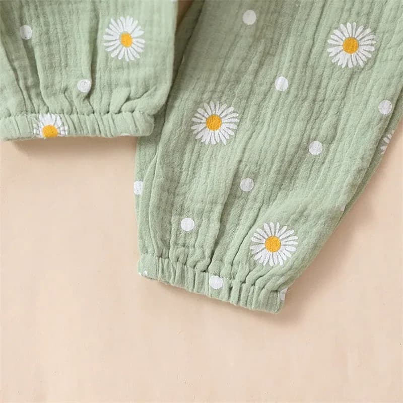 Citgeett Spring Infant Baby Girls Pants Sets White Long Sleeve Ruffle Romper Daisy Print