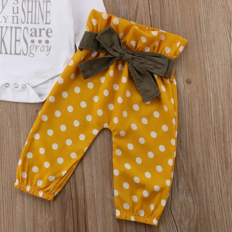 Citgeett sPRING Newborn Baby Girls Clothes Tops Sunshine Romper Dot Bowknot Long Yellow