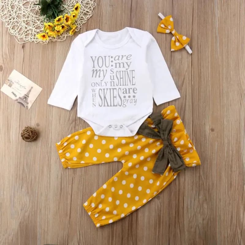Citgeett sPRING Newborn Baby Girls Clothes Tops Sunshine Romper Dot Bowknot Long Yellow