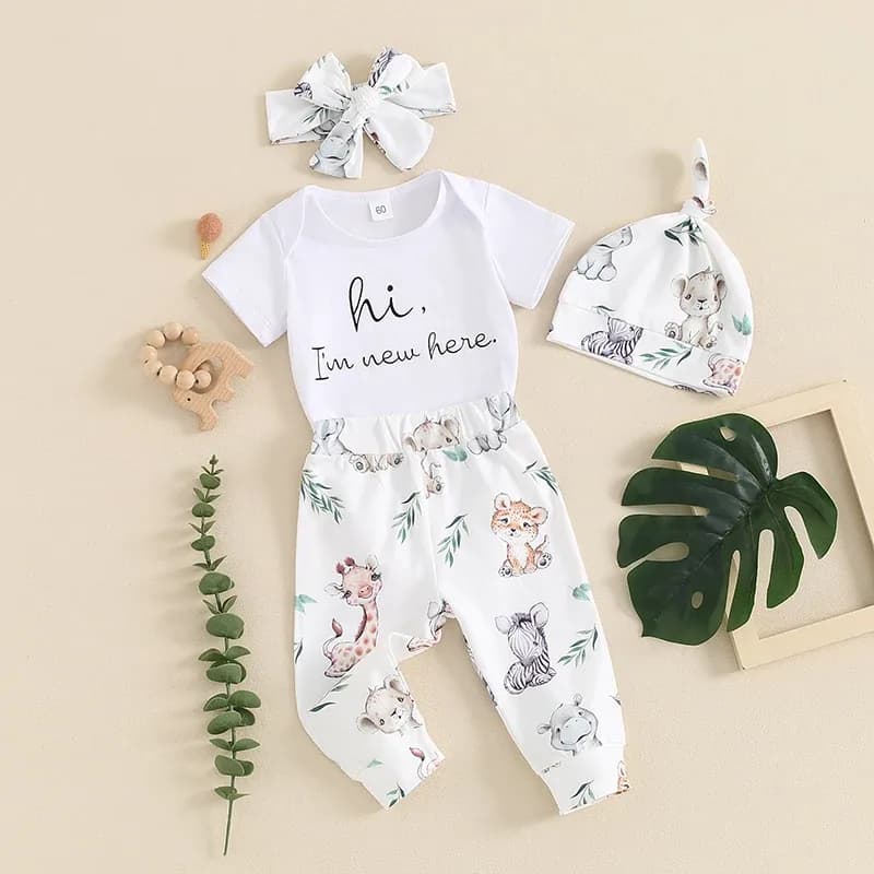 Citgeett Summer Infant Baby Boys Girls Outfits Short Sleeve Animal Print Romper + Pants +