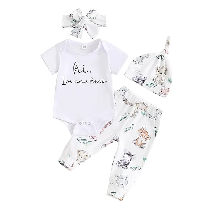 Citgeett Summer Infant Baby Boys Girls Outfits Short Sleeve Animal Print Romper + Pants +