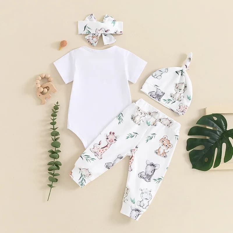 Citgeett Summer Infant Baby Boys Girls Outfits Short Sleeve Animal Print Romper + Pants +
