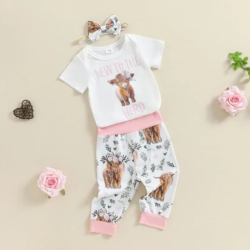 Citgeett Summer Infant Baby Girl Clothes Set Print Short Sleeve Romper Elastic Waist