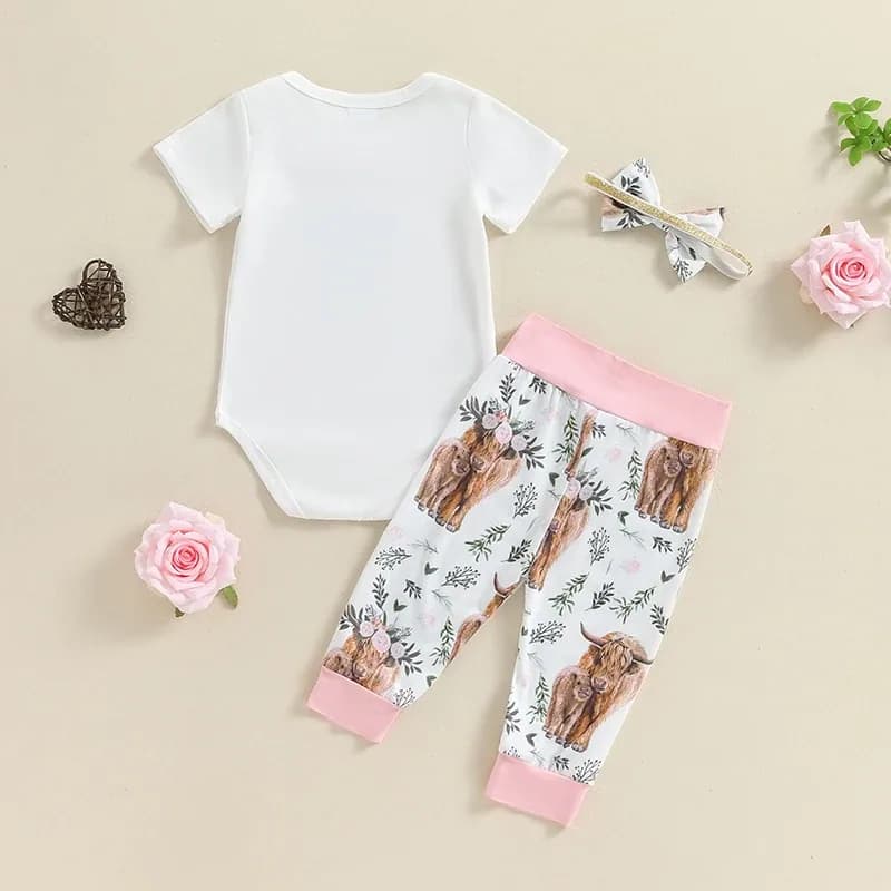 Citgeett Summer Infant Baby Girl Clothes Set Print Short Sleeve Romper Elastic Waist