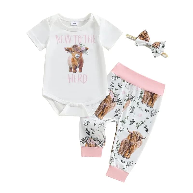 Citgeett Summer Infant Baby Girl Clothes Set Print Short Sleeve Romper Elastic Waist