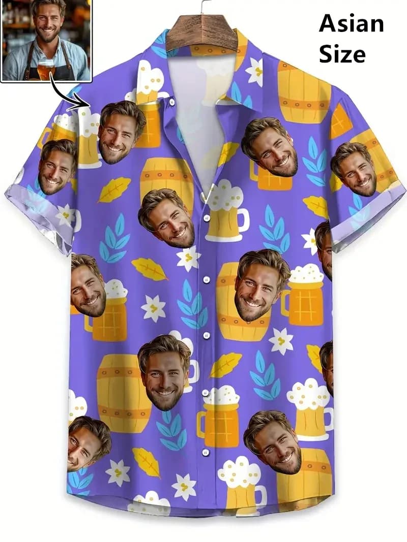 وجه صور البيرة قمصان للرجال الملابس مخصص ثلاثية الأبعاد طباعة هاواي شاطئ قميص