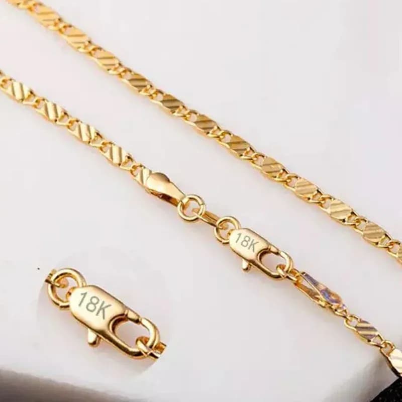 موضة 18 كيلو عقد ذهب 2 مللي متر 16/18/20/22/24/26/28/30 بوصة الجانب سلسلة قلادة