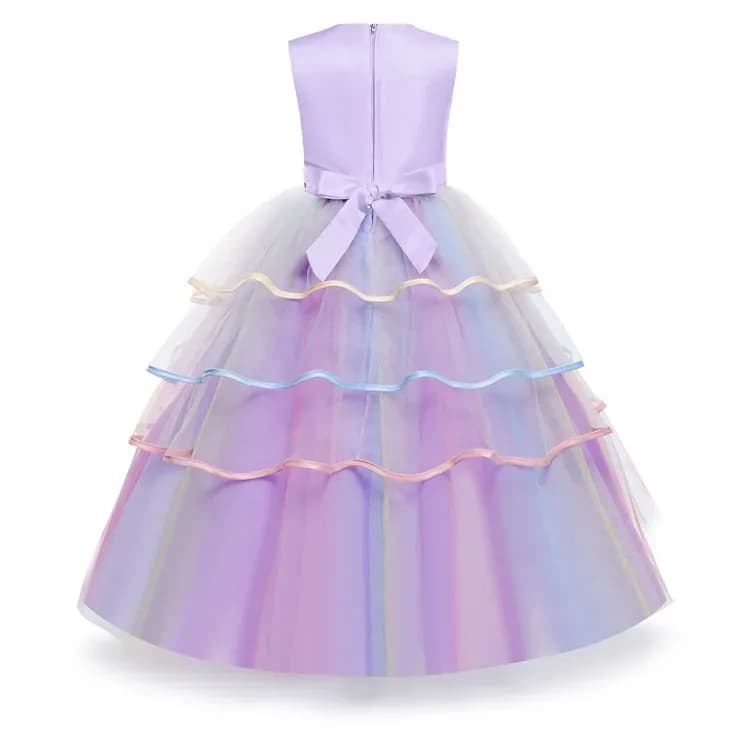 فستان بدون أكمام للبنات بتصميم وحيد القرن من التول مع زهور ثلاثية الأبعاد