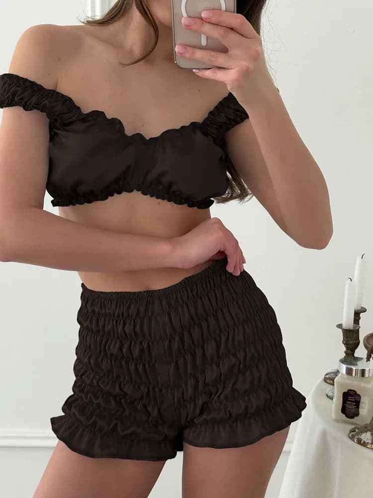 بيجامة نسائية مثيرة من الساتان من هيليوك، طقم من قطعتين يتكون من توب قصير وشورت