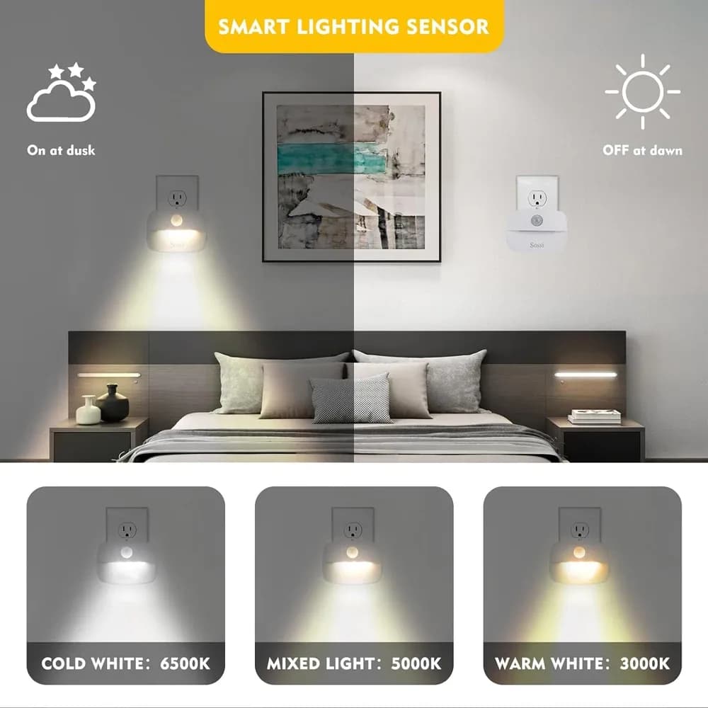 مصباح LED ذكي بمستشعر حركة ، قابس ليلي ، مصباح حائط للمنزل ، ممر ، مرحاض ، ممر