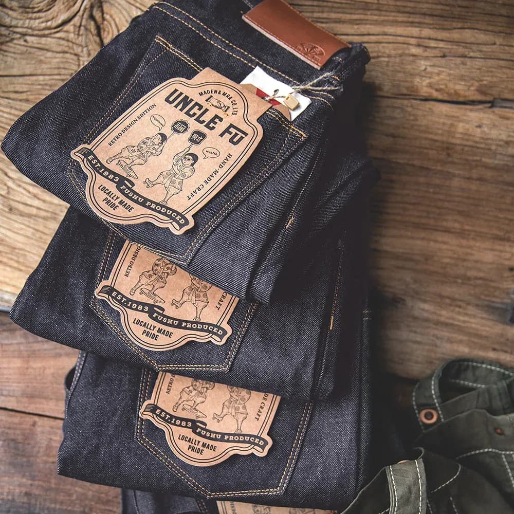 Maden Retro 11.6oz Selvedge جينز من قماش الدنيم الخام مدبب عادي مناسب جينز قطني