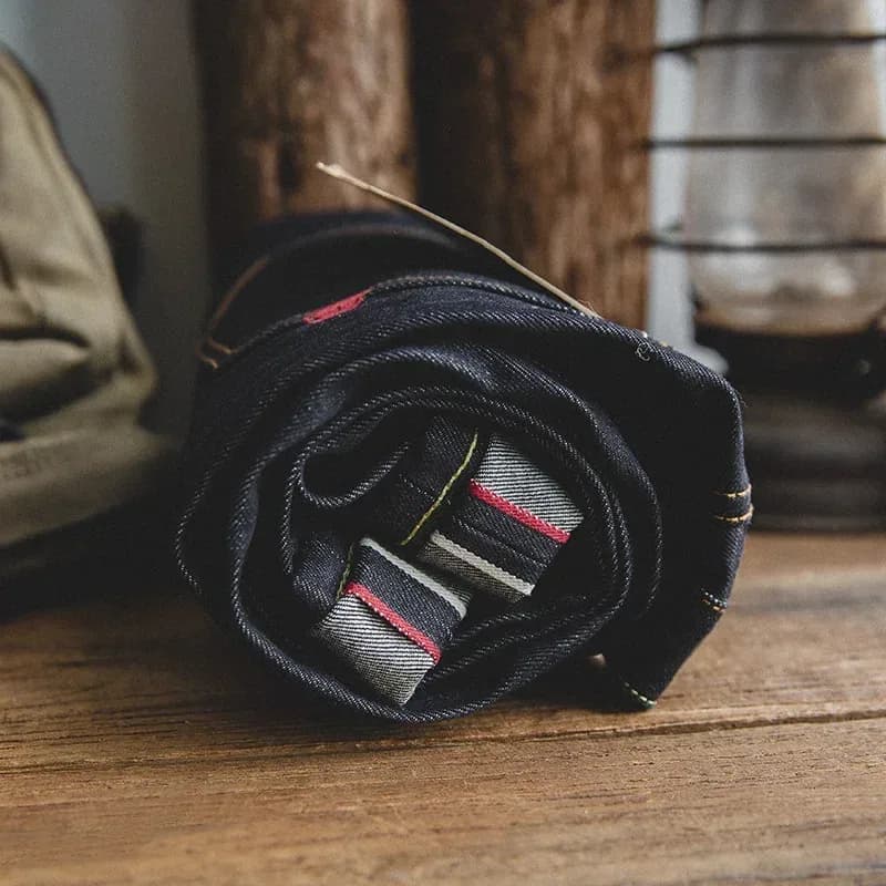 جينز Maden Retro 14.5oz Selvedge Raw Denim للرجال مع سحاب YKK مطرز بالطيران