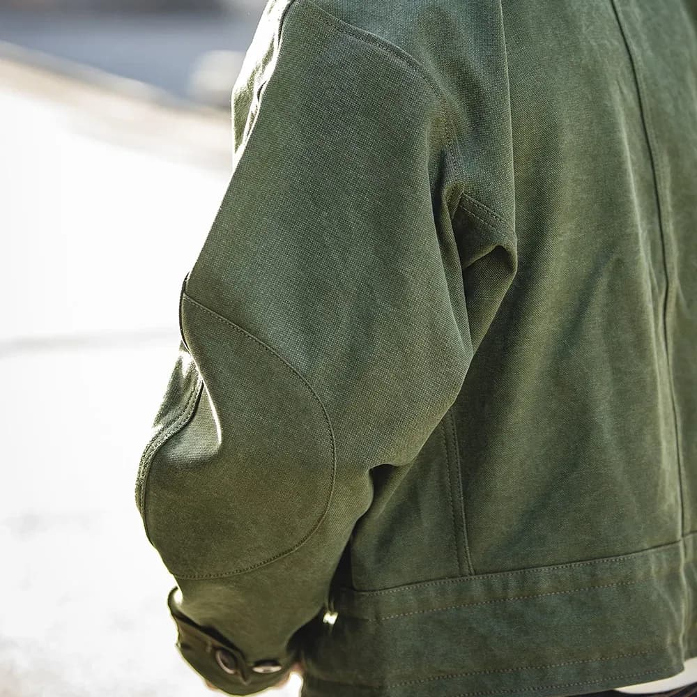 سترة Maden Retro 16oz من القماش السويدي للدراجات النارية باللون الأخضر سترة