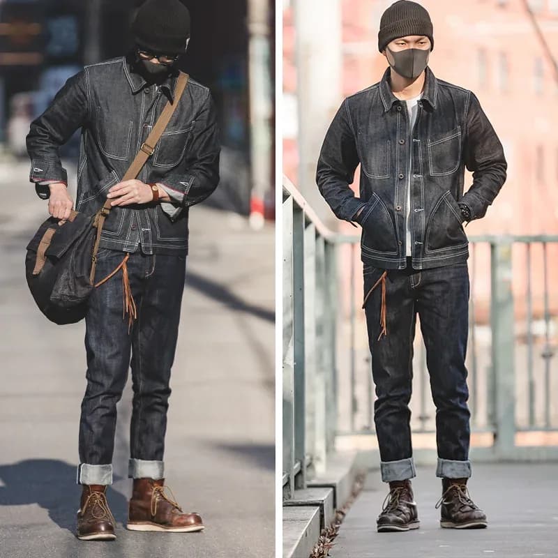 Maden خمر 14oz Selvedge الخام الدينيم الجينز شعر الخيل الجلود التصحيح مستقيم