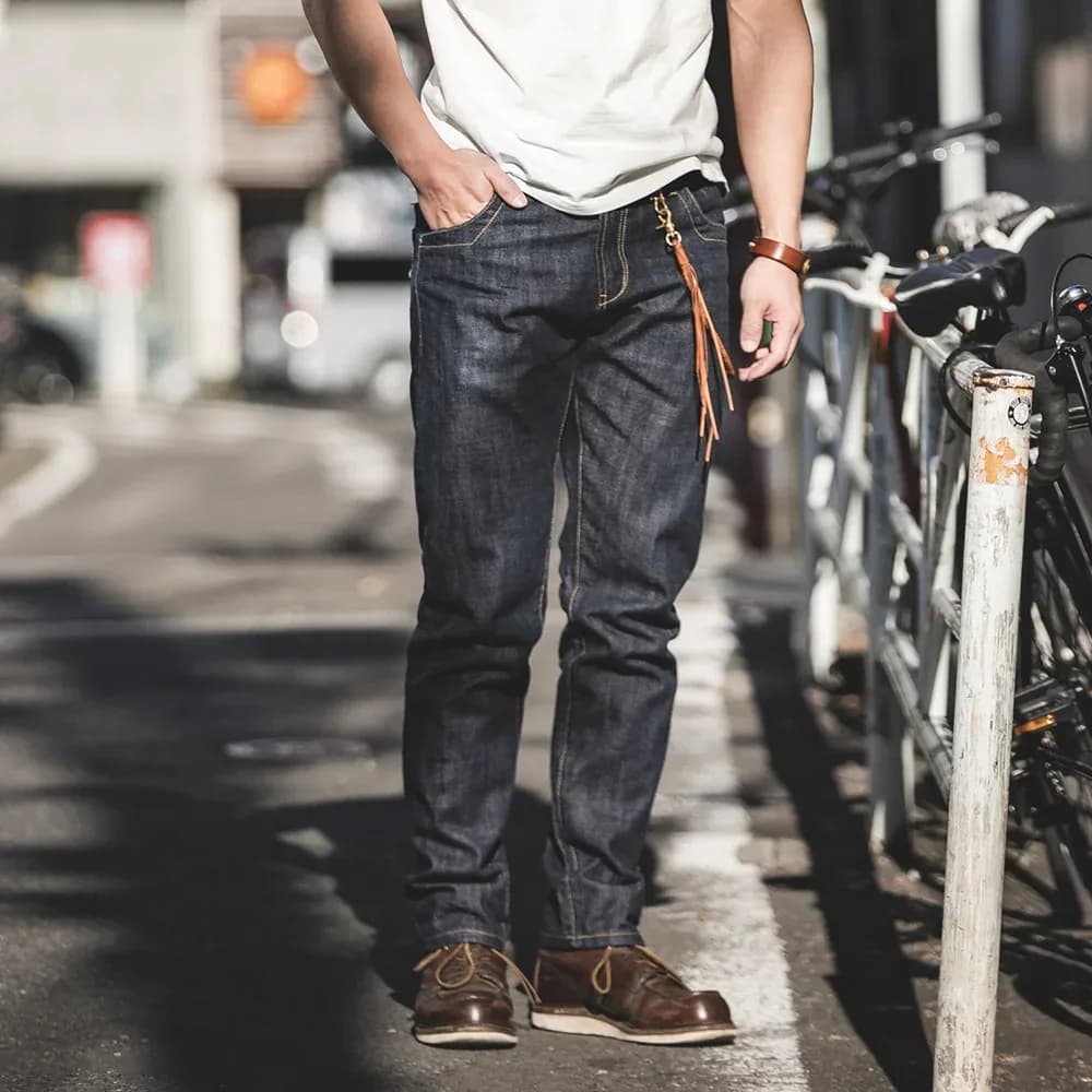 Maden خمر 14oz Selvedge الخام الدينيم الجينز شعر الخيل الجلود التصحيح مستقيم