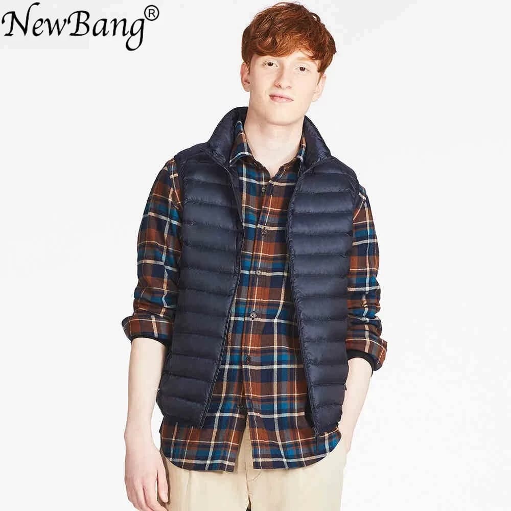 NewBang الرجال أكمام سترة دافئة خفيفة جدا أسفل سترة رجل الشتاء الصلبة جاكيت بلا