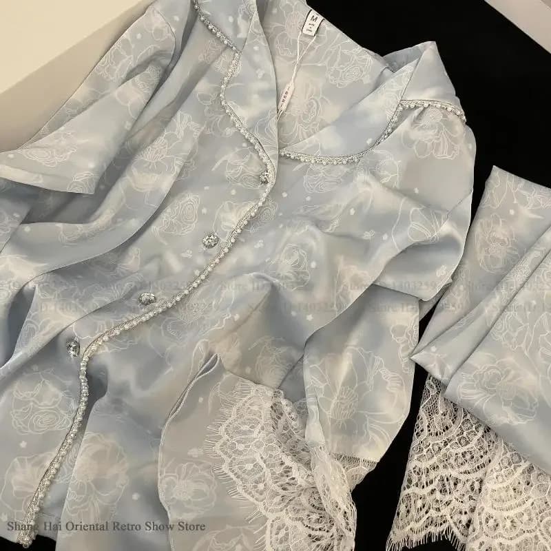 حجم كبير 4XL الإناث 2 قطعة منامة مجموعة المتسكعون فتاة حلوة طباعة زهرة الدانتيل