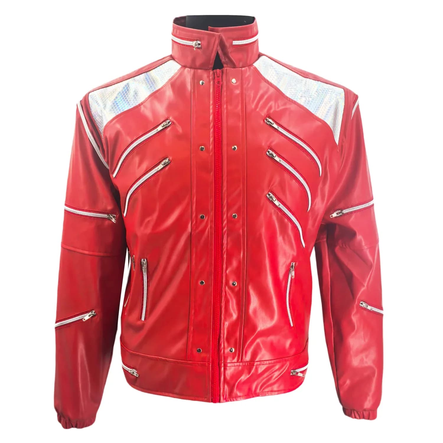 MJ Michael Jacksonجاكيت مايكل MJ غير رسمي للخياط ، جاكيت جينز ، سحاب أحمر