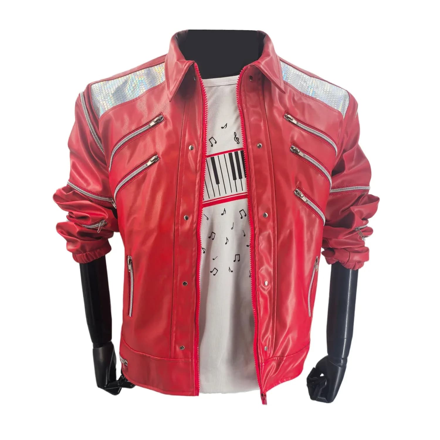 MJ Michael Jacksonجاكيت مايكل MJ غير رسمي للخياط ، جاكيت جينز ، سحاب أحمر