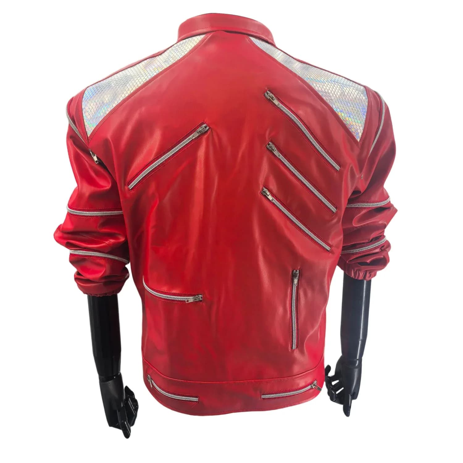 MJ Michael Jacksonجاكيت مايكل MJ غير رسمي للخياط ، جاكيت جينز ، سحاب أحمر