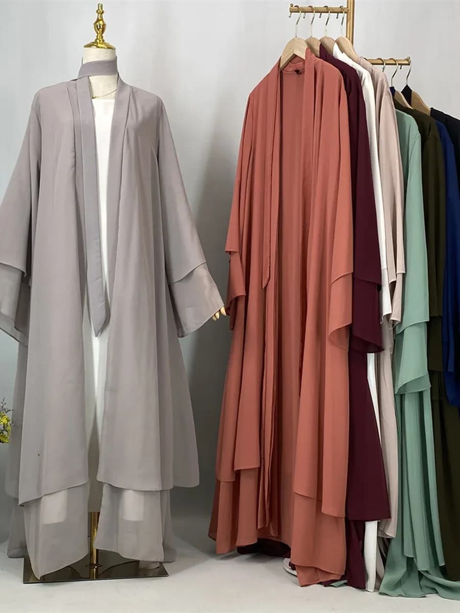 رمضان كبايا شيفون عباية مفتوحة للنساء فستان مسلم قفطان إسلامي ملابس قفطان مغربي