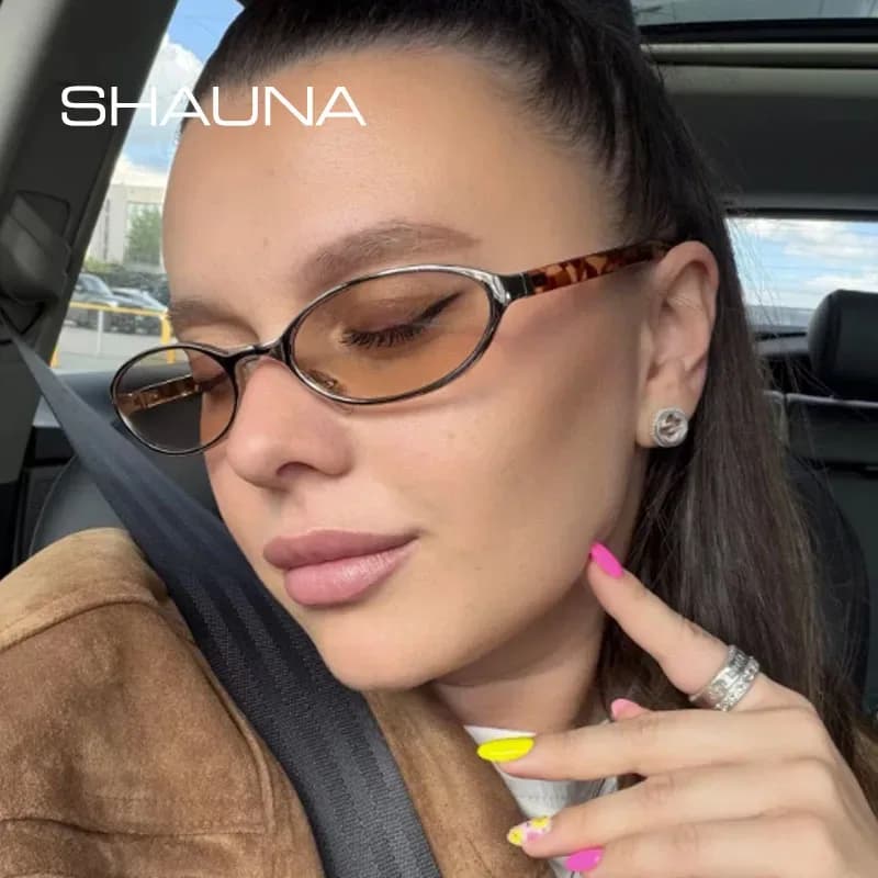 نظارات شمسية SHAUNA جديدة معدنية صغيرة بيضاوية الشكل بلون الشامبانيا مع حماية