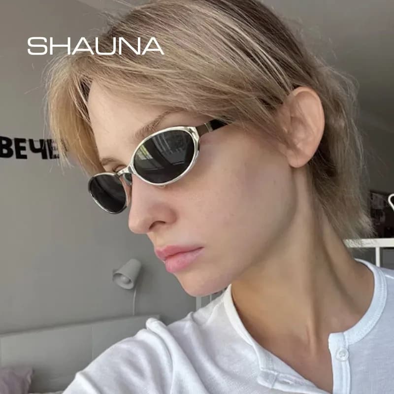 نظارات شمسية SHAUNA جديدة معدنية صغيرة بيضاوية الشكل بلون الشامبانيا مع حماية