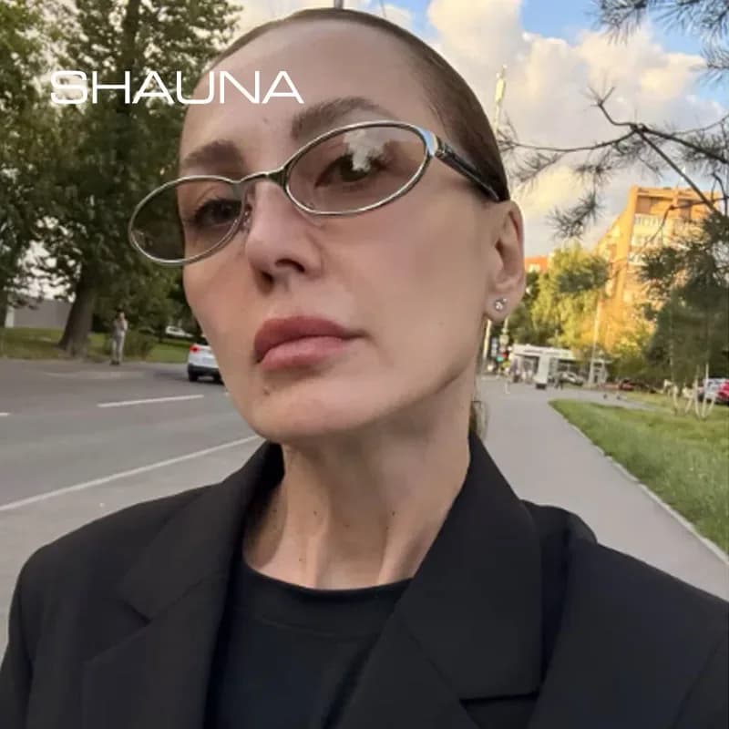 نظارات شمسية SHAUNA جديدة معدنية صغيرة بيضاوية الشكل بلون الشامبانيا مع حماية