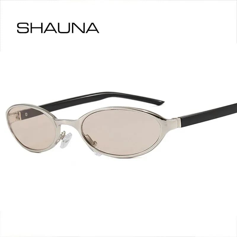 نظارات شمسية SHAUNA جديدة معدنية صغيرة بيضاوية الشكل بلون الشامبانيا مع حماية