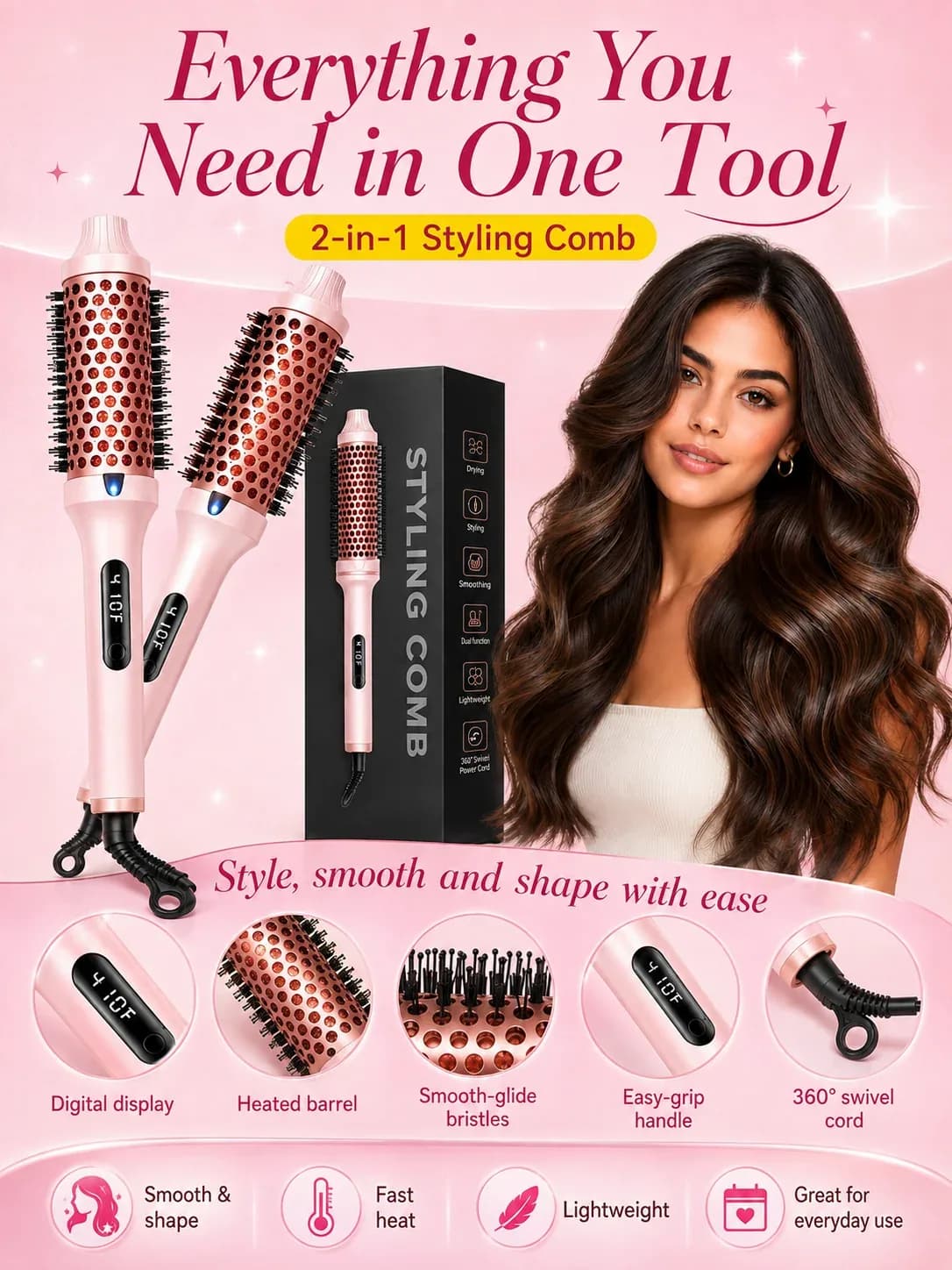 Thermal Brush 1.5 in Heated Curling Brush Ceramic Curling Comb Volumizing Brush Curling