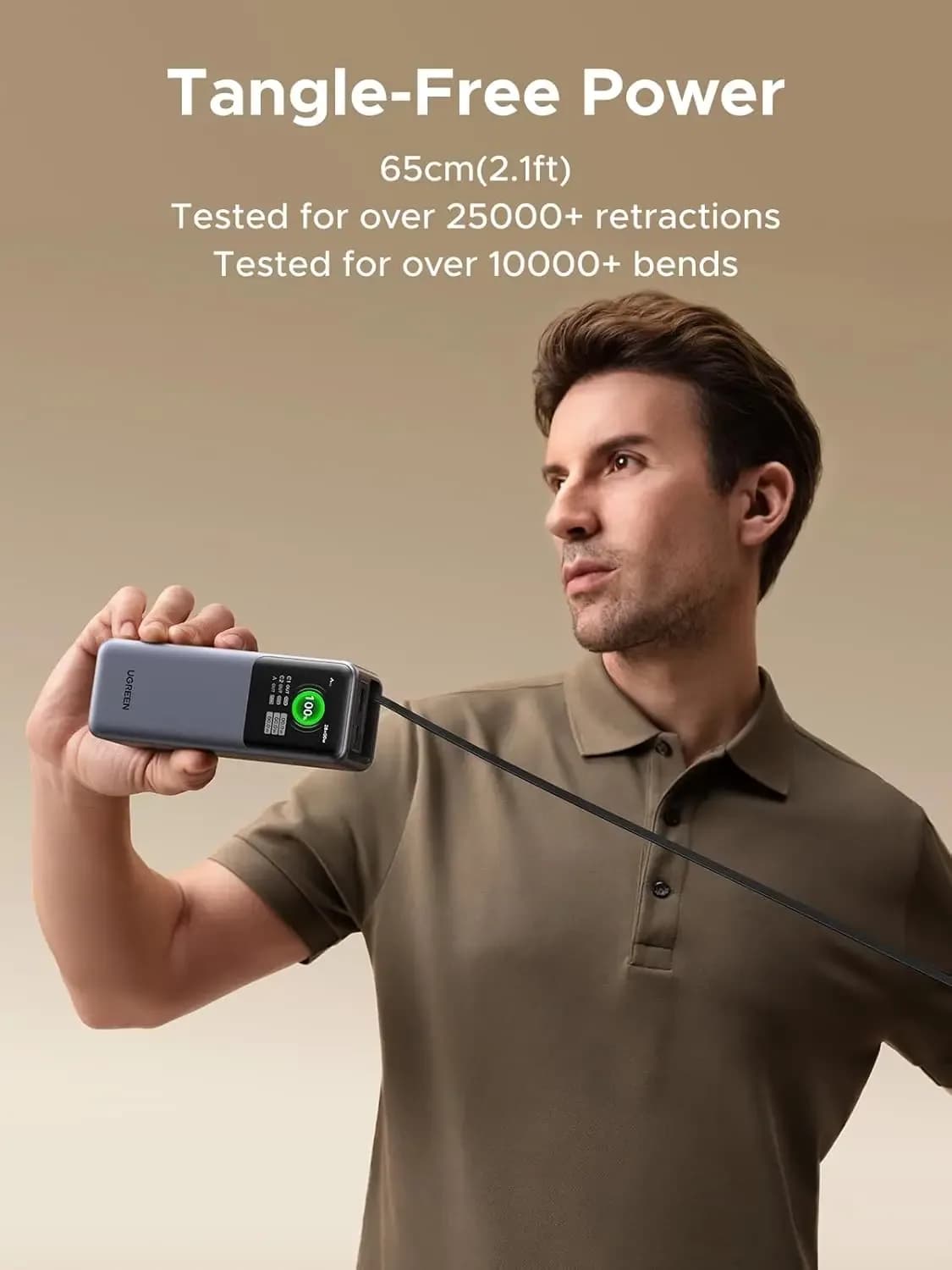 بنك طاقة UGREEN Nexode بسعة 20000 مللي أمبير وقوة 165 واط مع كابل USB-C مدمج