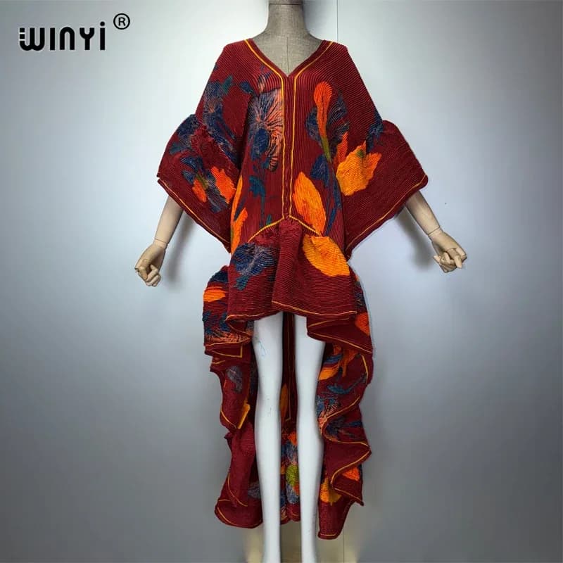 فستان كافتان ماكسي بوهو من WINYI بأسلوب الشرق الأوسط، أنيق ومطوي، مناسب للشاطئ