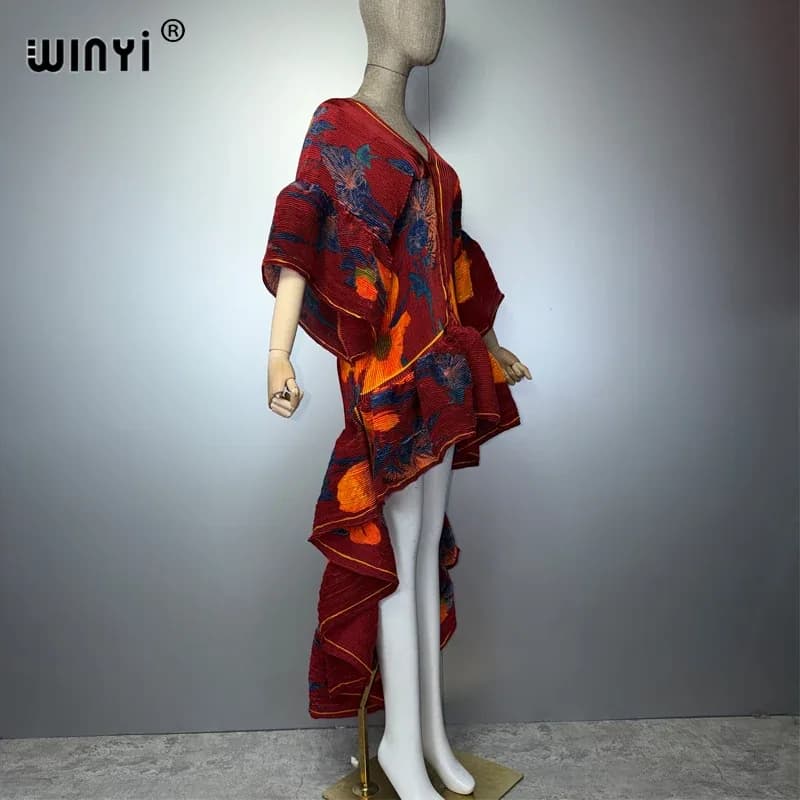 فستان كافتان ماكسي بوهو من WINYI بأسلوب الشرق الأوسط، أنيق ومطوي، مناسب للشاطئ