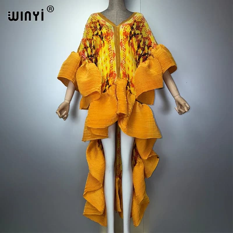 فستان ماكسي مطوي مرن من WINYI للصيف، فستان سهرة بوهيمي أنيق، غطاء شاطئ فاخر