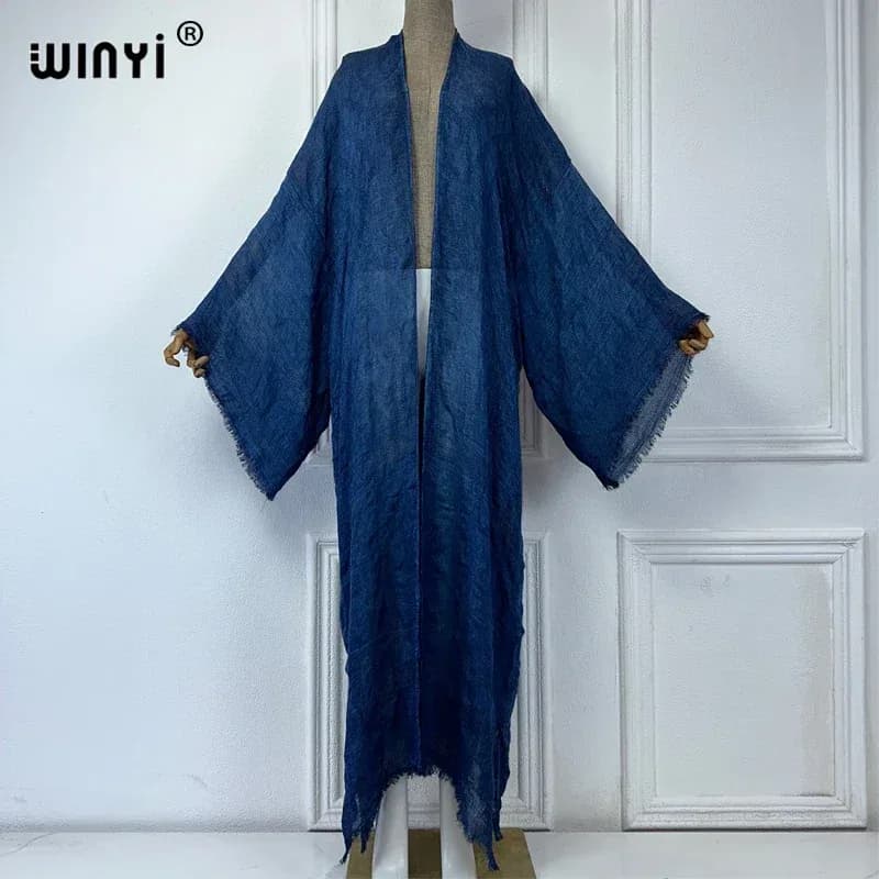 كارديجان نسائي أحادي اللون من WINYI، عباءة مفتوحة من الأمام على طراز دبي، فستان