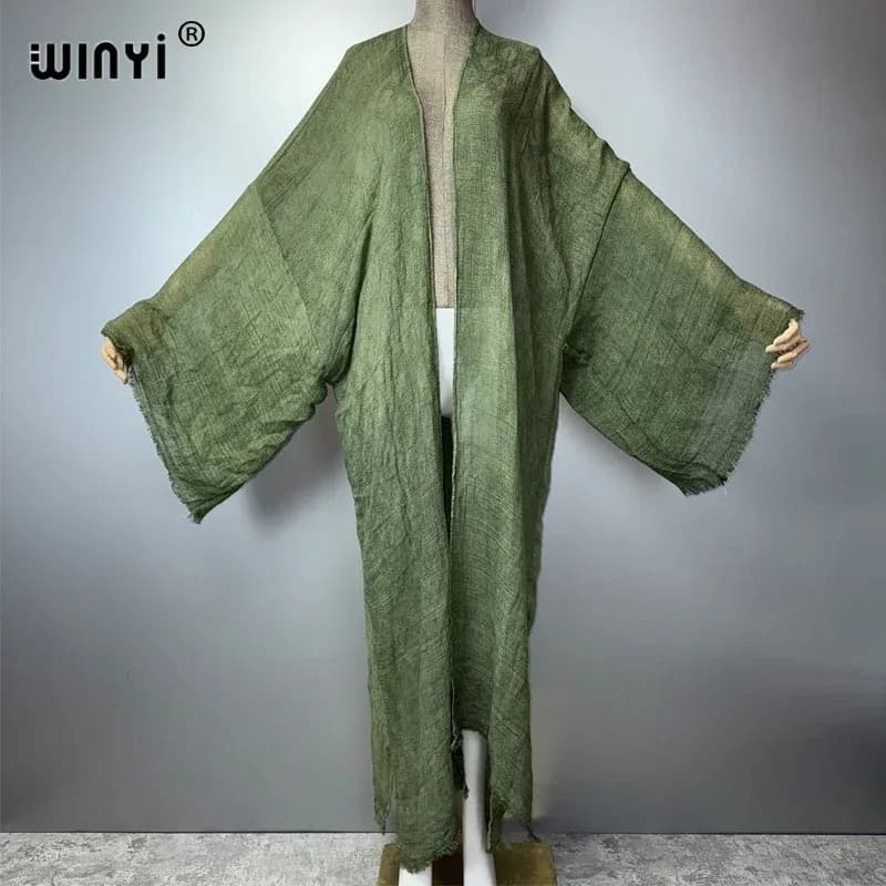 كارديجان نسائي أحادي اللون من WINYI، عباءة مفتوحة من الأمام على طراز دبي، فستان