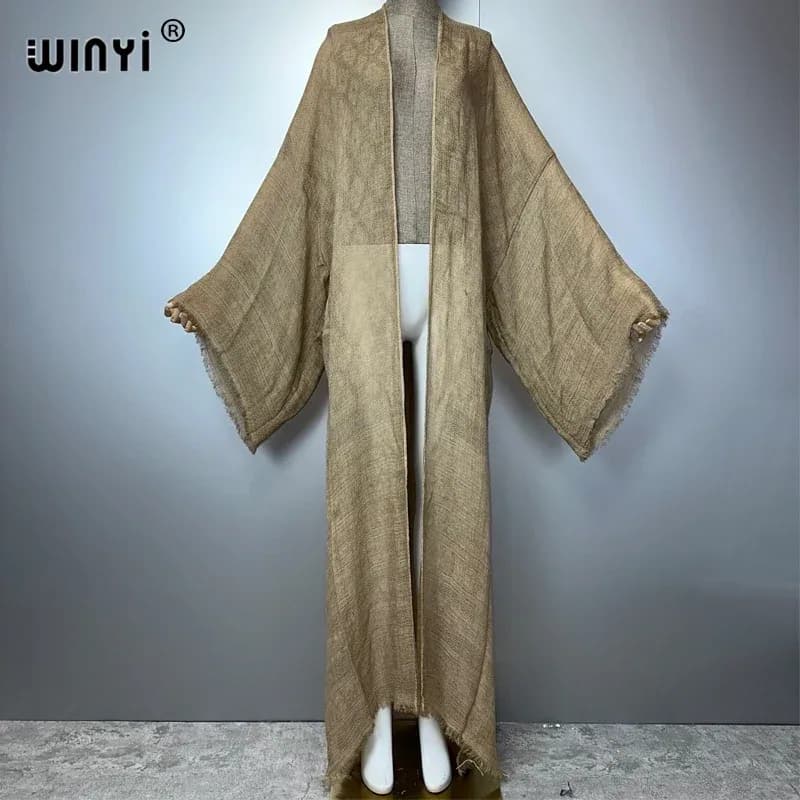 كارديجان نسائي أحادي اللون من WINYI، عباءة مفتوحة من الأمام على طراز دبي، فستان