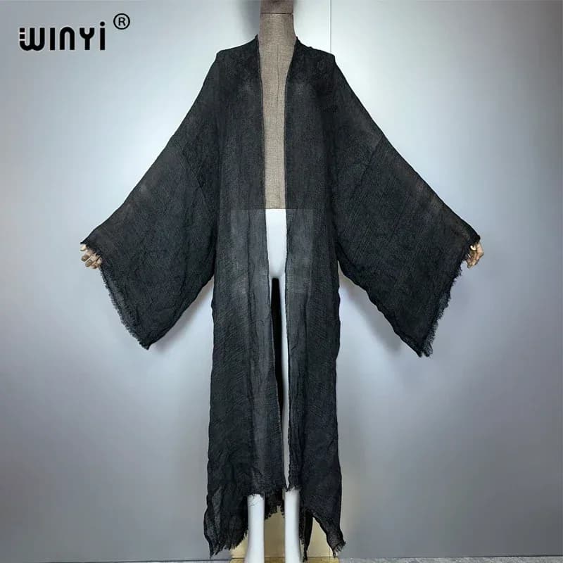 كارديجان نسائي أحادي اللون من WINYI، عباءة مفتوحة من الأمام على طراز دبي، فستان